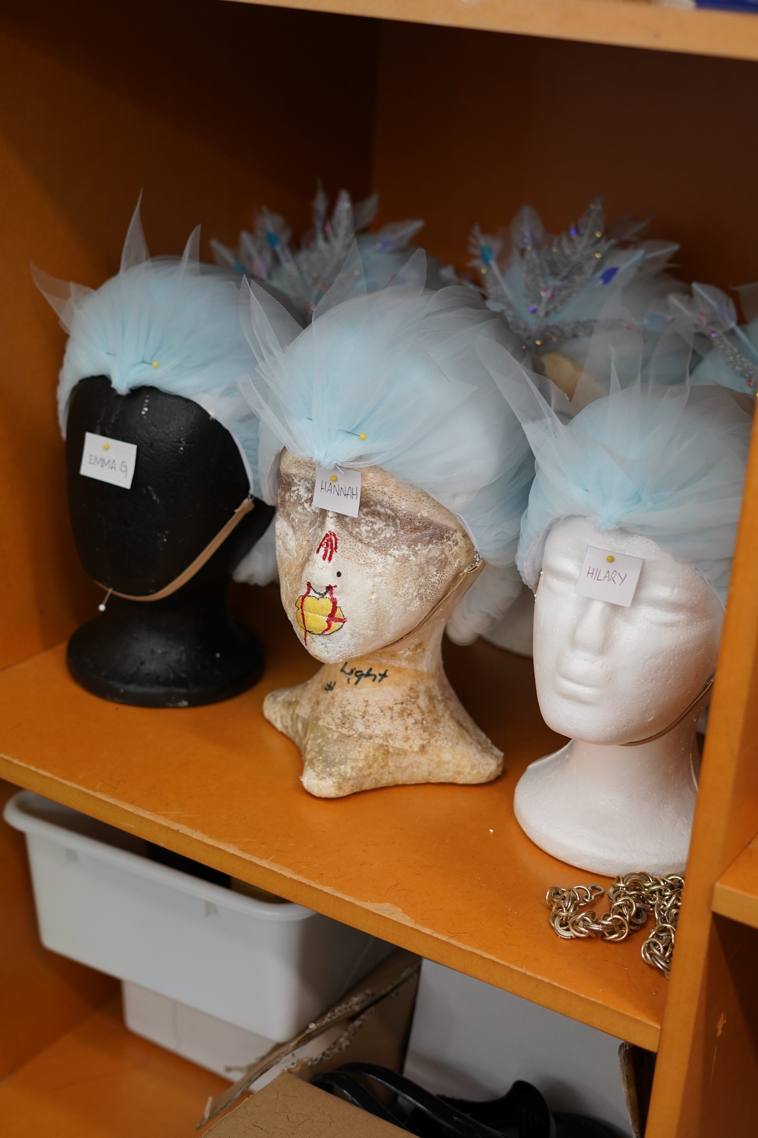 Many versions of the same hats were required, like these tulle "wigs" for the snowflakes. Photo:...