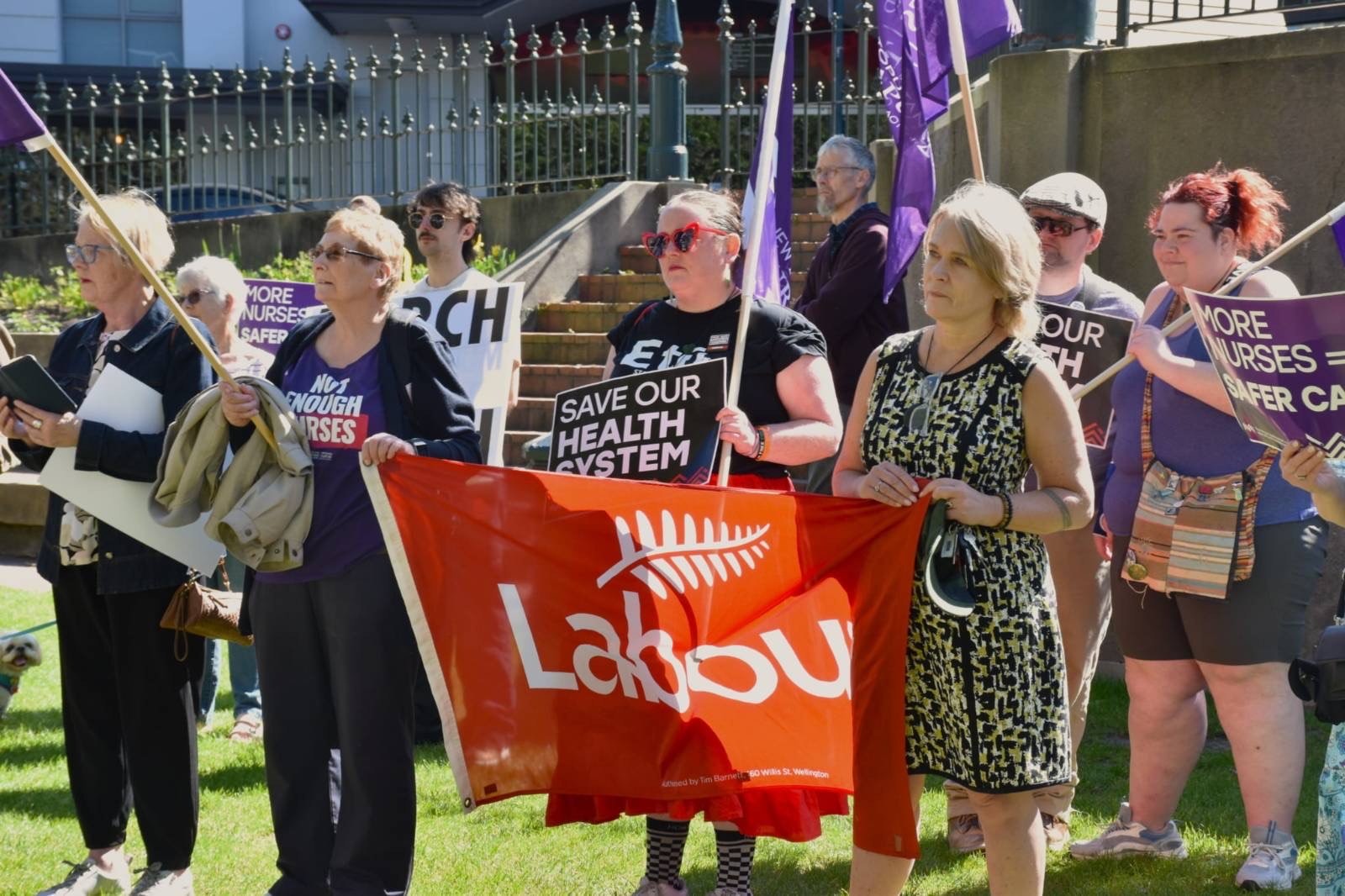 Taieri Labour MP Ingrid Leary (right) gathers with fellow protesters in the Octagon following...