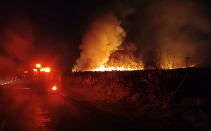 The fire raging just before 9.30pm Saturday. Photo: Supplied via RNZ