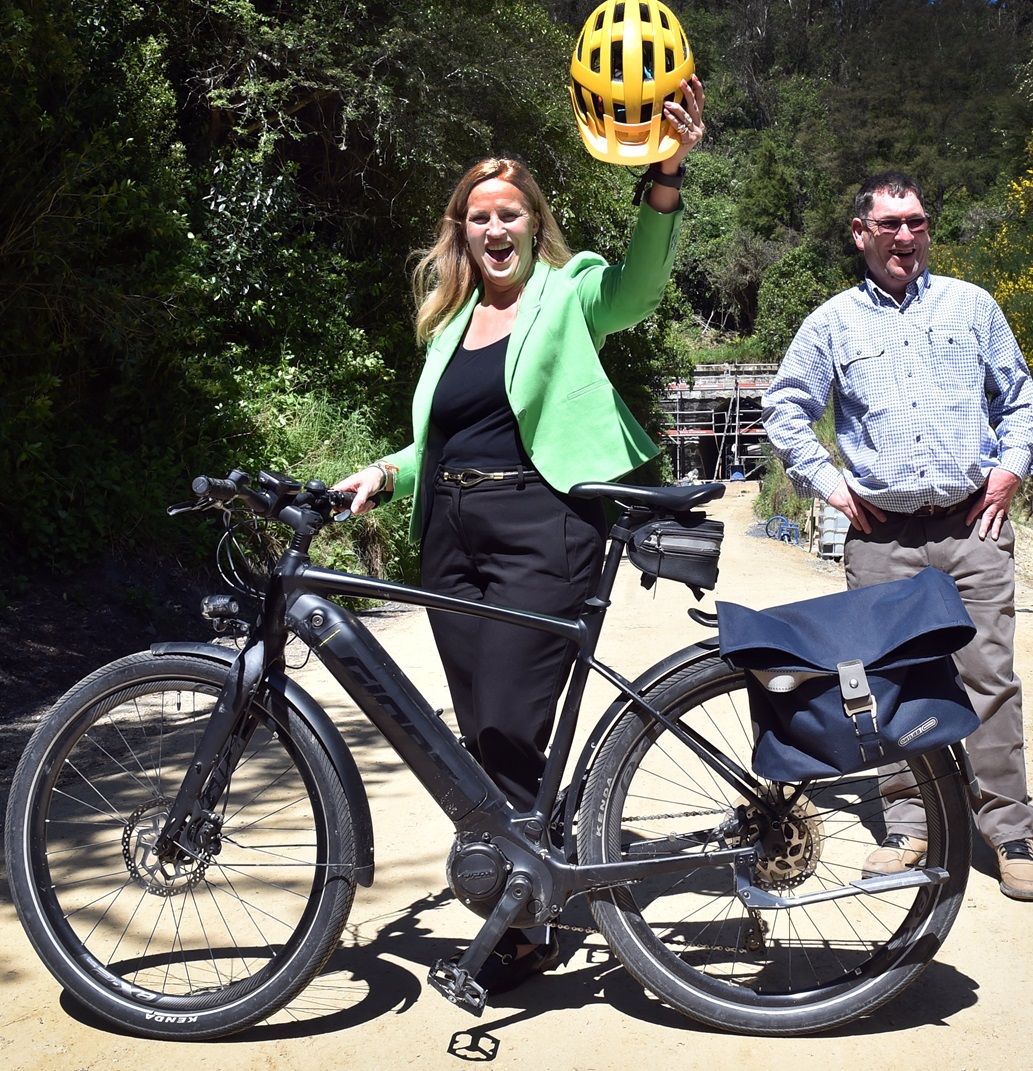 Tourism and Hospitality Minister Louise Upston and Tunnel Trails Trust chairman Brent Irwing...