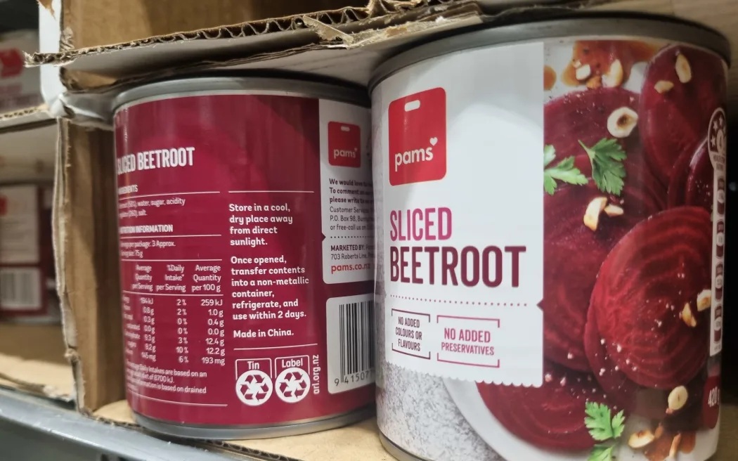 Pams beetroot made in China at a Pak'n Save supermarket in Christchurch. Photo: RNZ/Monique Steele