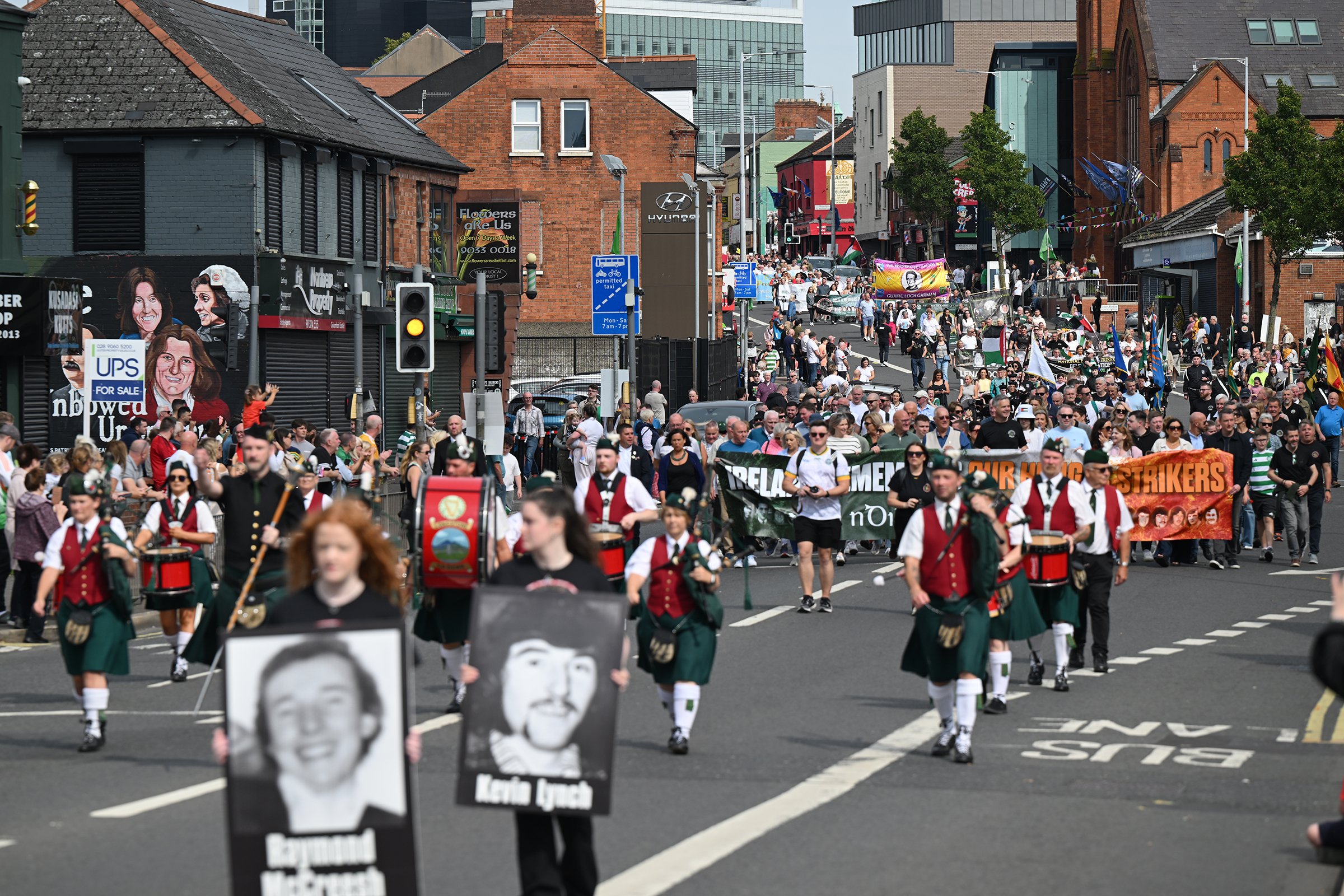 The hunger strikers commemoration march progresses along the Falls Road, Belfast, in August....