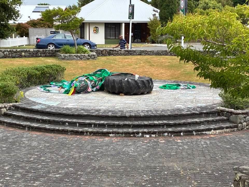 The handmade sustainable Christmas tree in central Featherston after it was destroyed. Photo:...