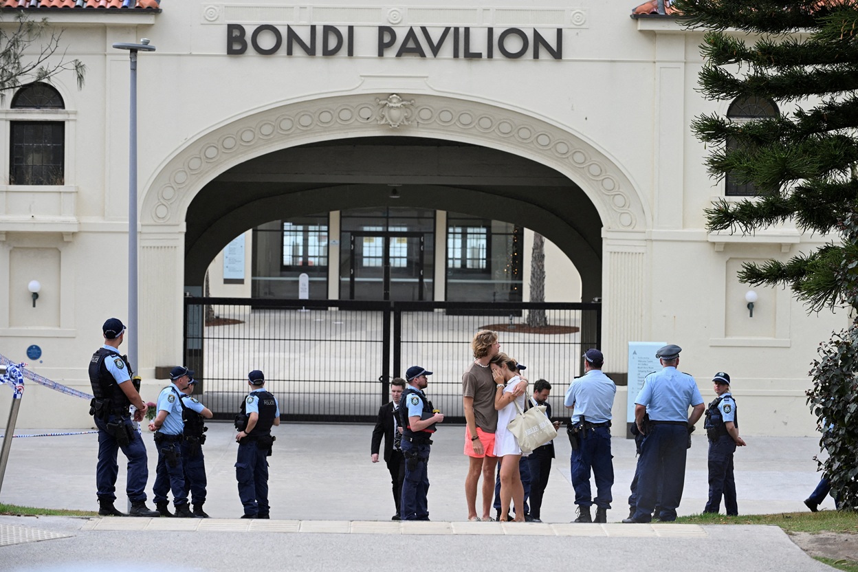 Police officers stand guard outside Bondi Pavilion earlier this week following the attack at...