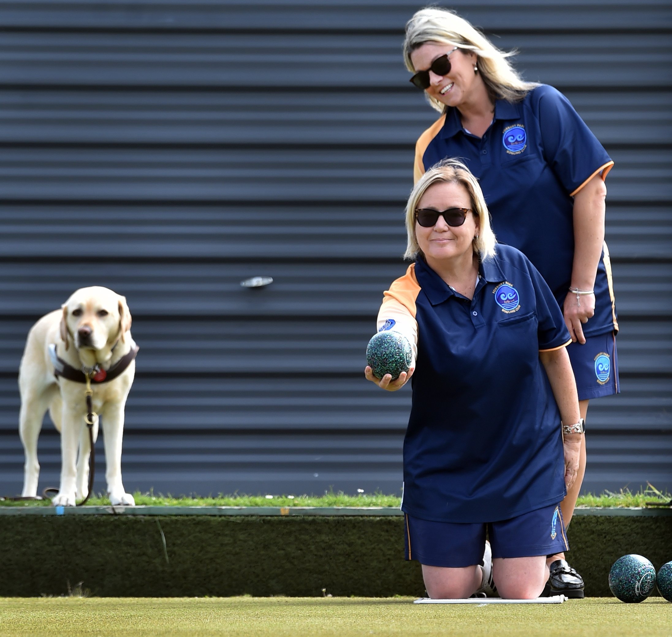 Sonya Woodrow, who is blind, prepares to deliver a bowl at the Forbury Park Bowling Club in...
