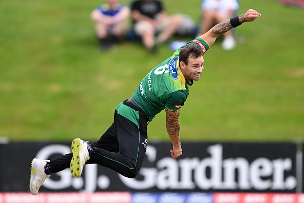 Doug Bracewell bowls for Central Districts against the Otago Volts at the University Oval in...