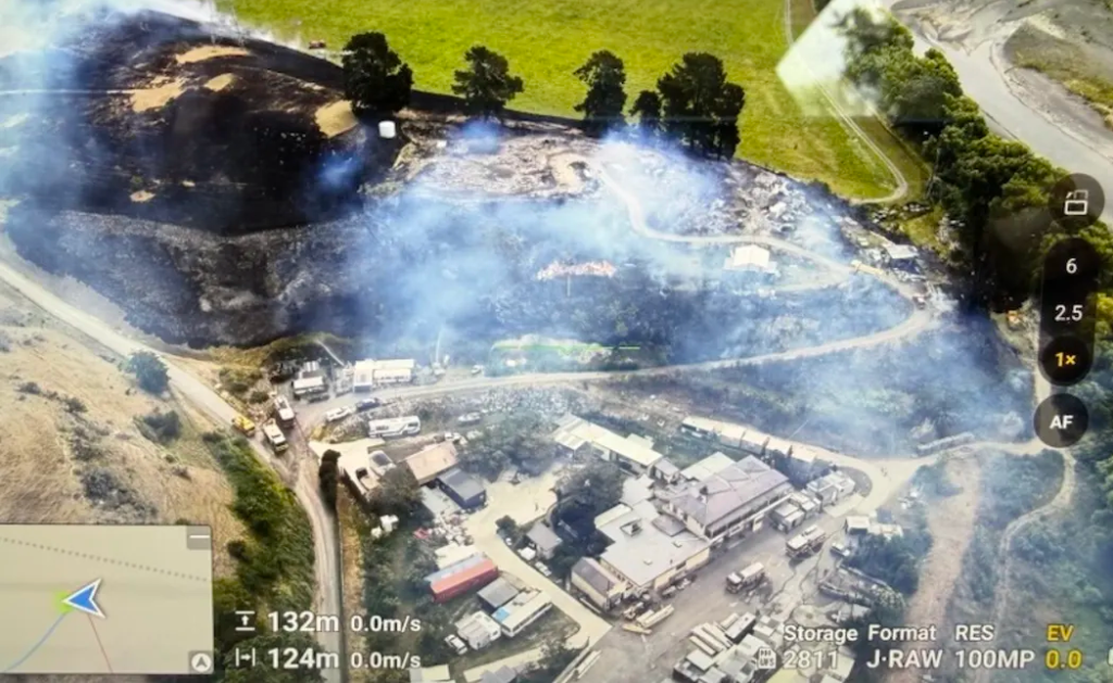 Drone footage of the fire near the Farmhouse Lodge in Fernhill. Photo: SUPPLIED