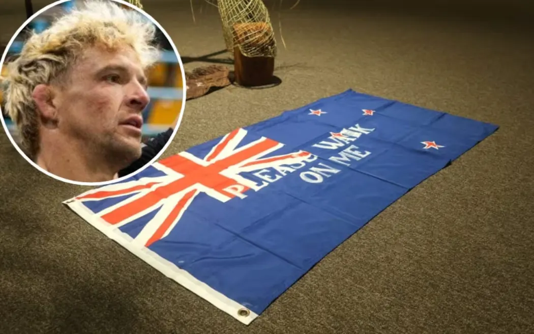 Bryce Gambirazzi (inset) has been charged with stealing a New Zealand flag defaced with the words...