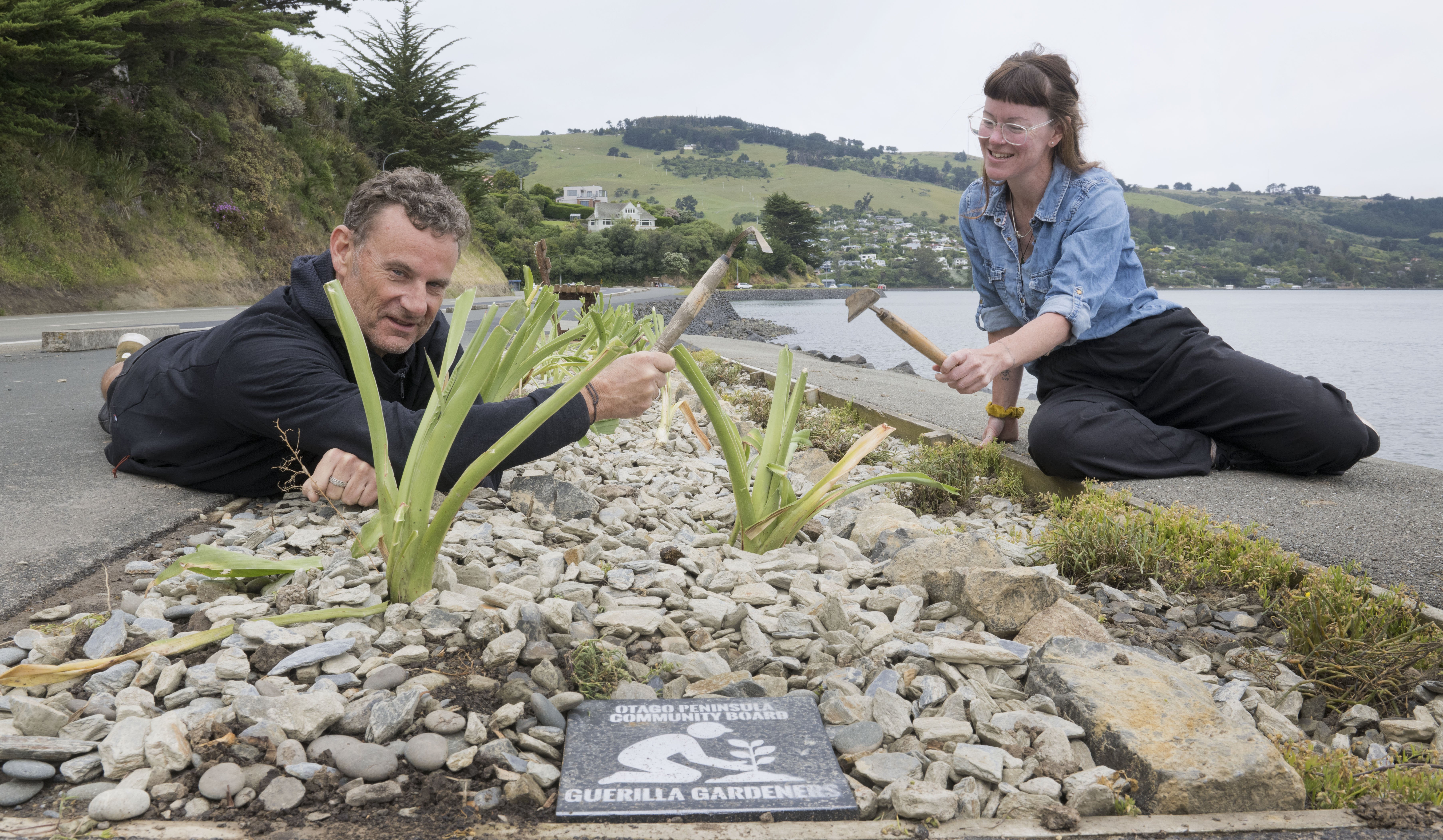 Otago Peninsula Community Board members Paul Pope and Emma Strybosch admire their self-described ...