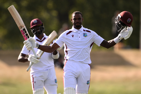 West Indies player Justin Greaves celebrates scoring 200 runs. Photo: Getty Images