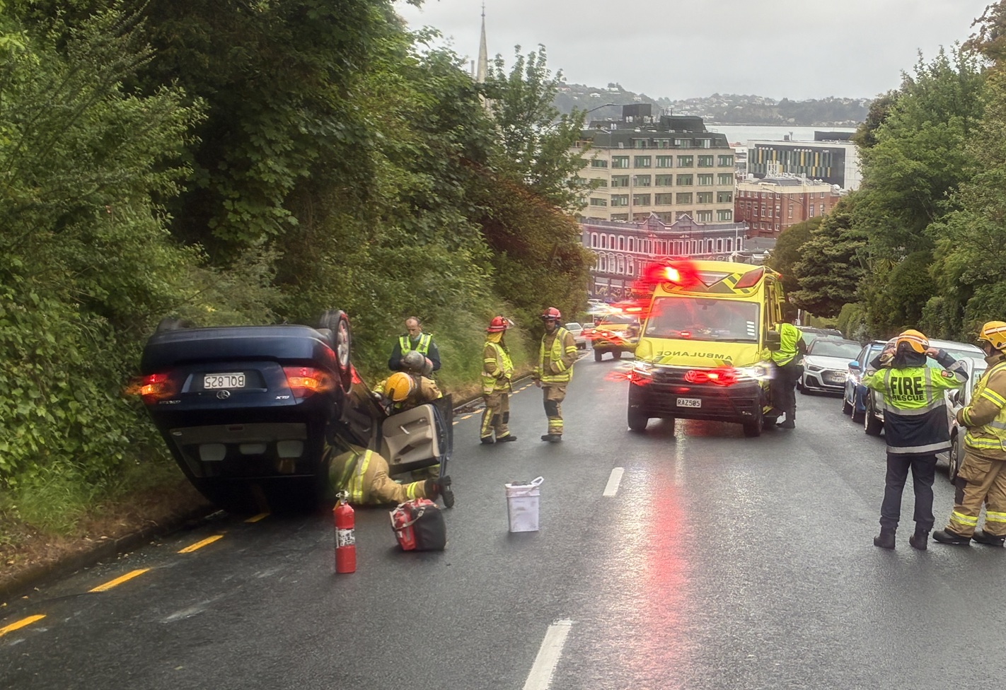 Emergency services at the scene on Thursday morning. Photo: Jane Dawber