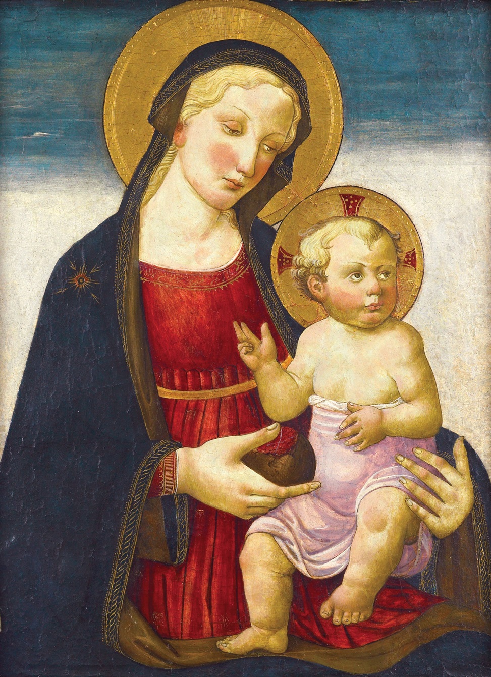 Master of San Miniato, Madonna and Child with Pomegranate, c.1470, tempera and gold on panel....