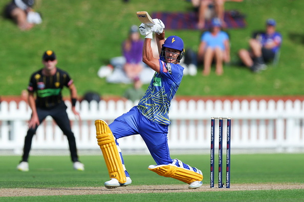 Max Chu plays a shot for the Volts against the Wellington Firebirds at the Basin Reserve during...