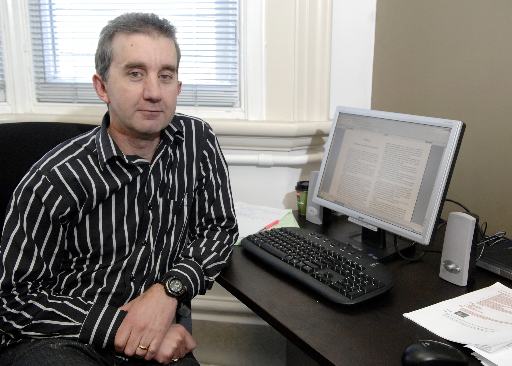 Nigel Latta at his writing desk in Consultancy House in Dunedin in 2008. Photo: Linda Robertson
