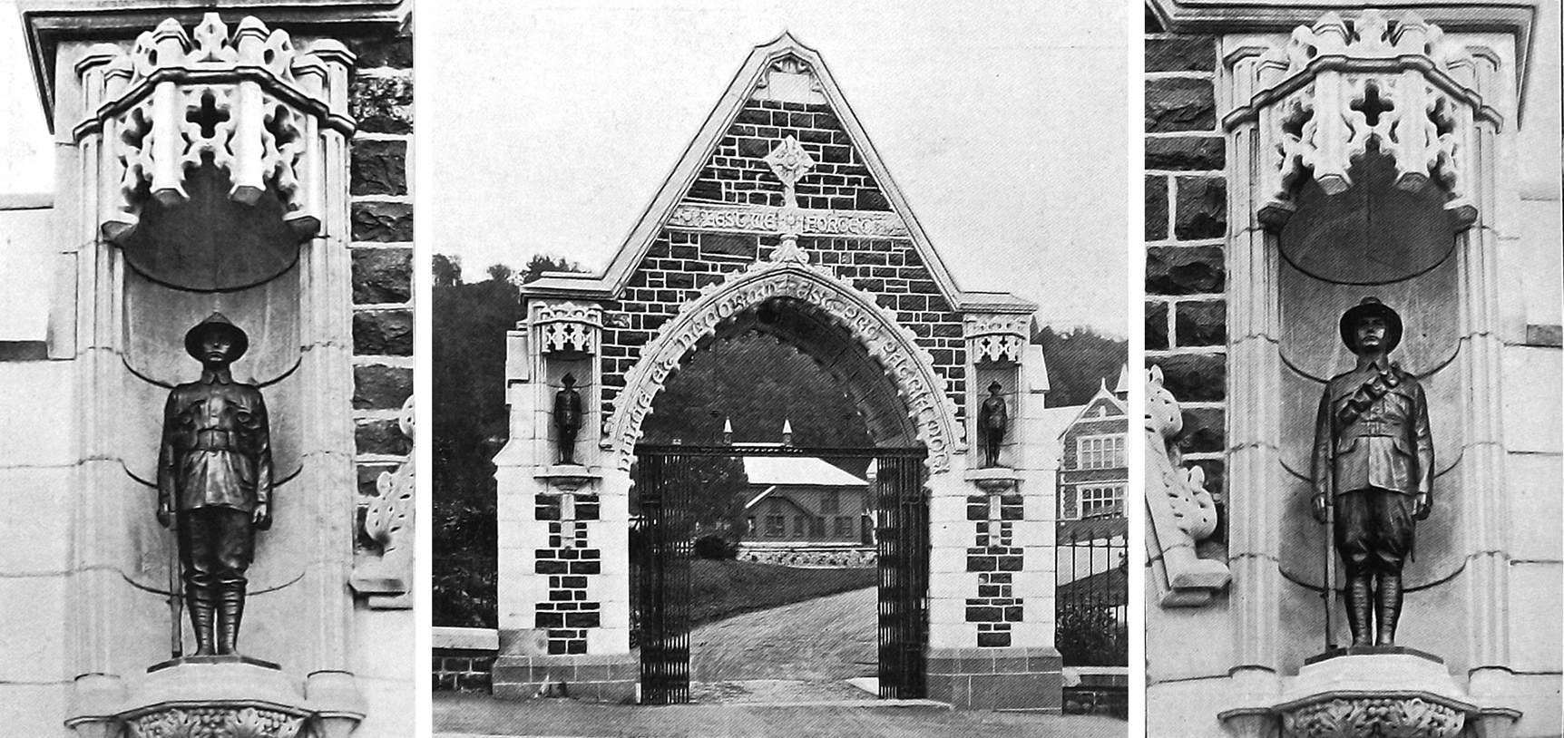 Newly-installed bronze soldier figures complete the Otago Boys’ High School memorial arch in...
