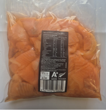 Akaroa King Salmon brand Mānuka Cold Smoked Trim (500g). Photo: NZFS