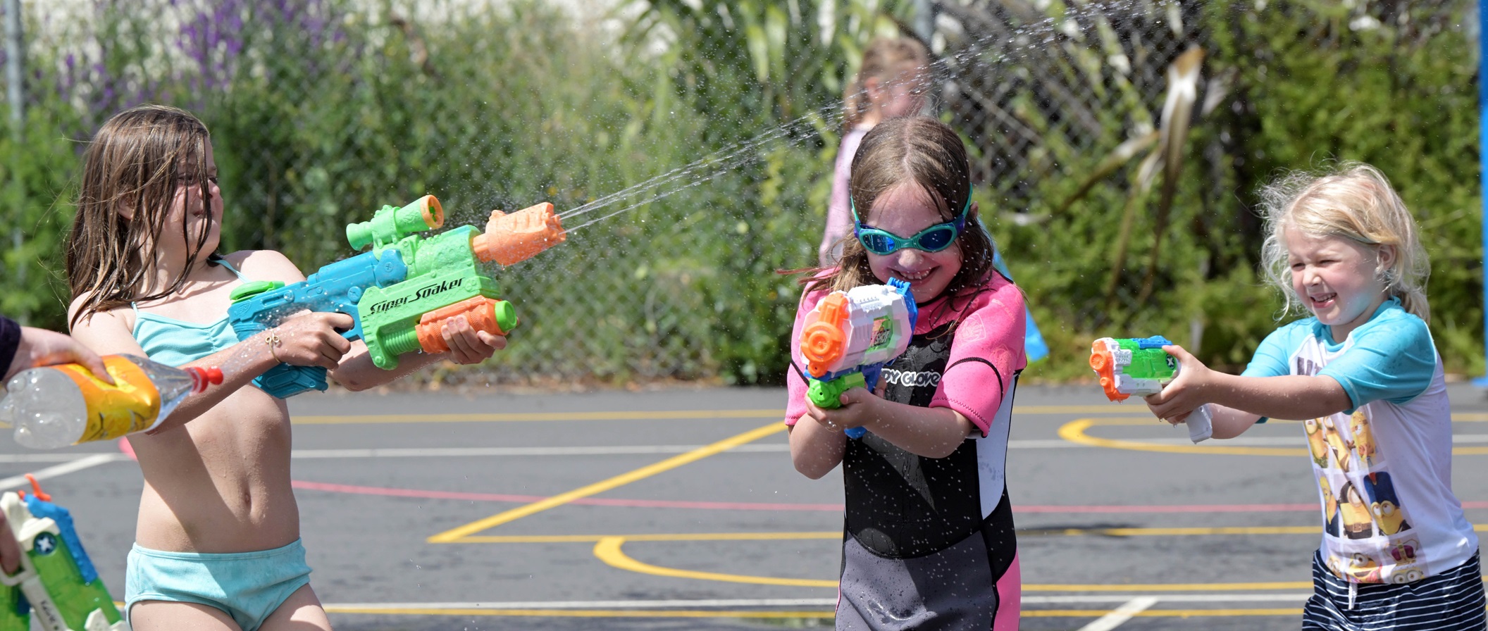 Pupils (from left) Chloe Spooner, 10, Freyja Hill, 8, and Sophie Macknight, 6, take part in the...