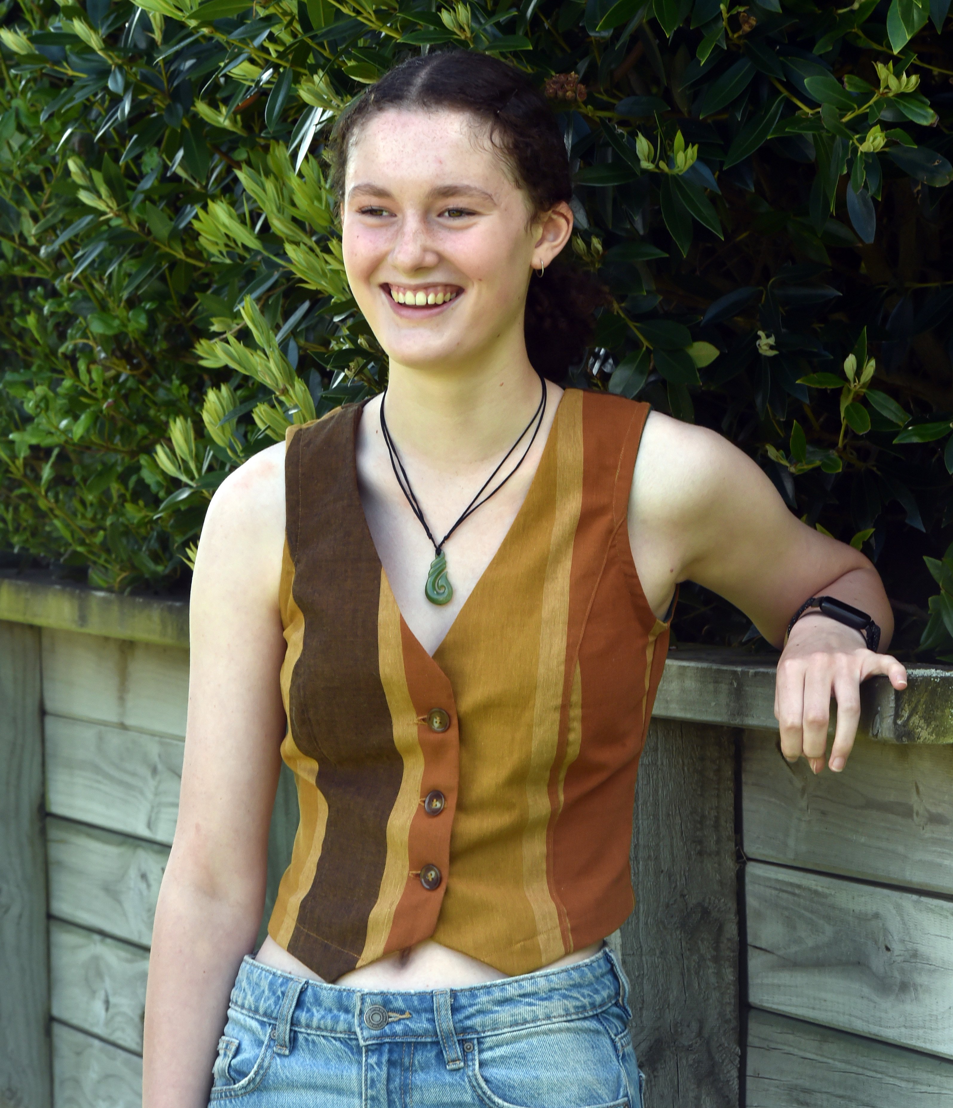 Annabel van Baalen, 13, sports her winning vest design. PHOTO: GREGOR RICHARDSON