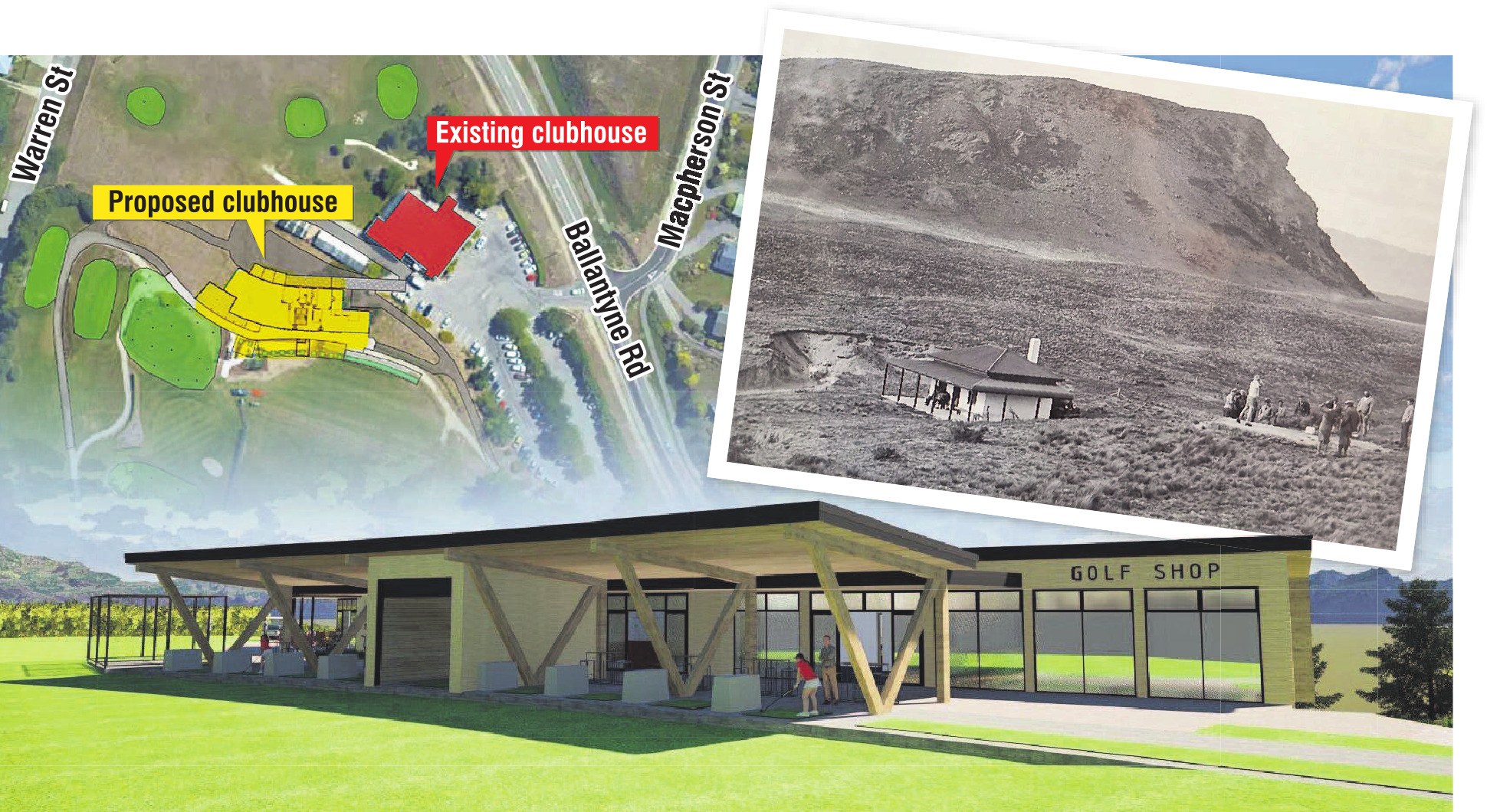 The Wānaka Golf Club has plans to replace its ageing clubhouse. IMAGES: SUPPLIED/ODT GRAPHIC