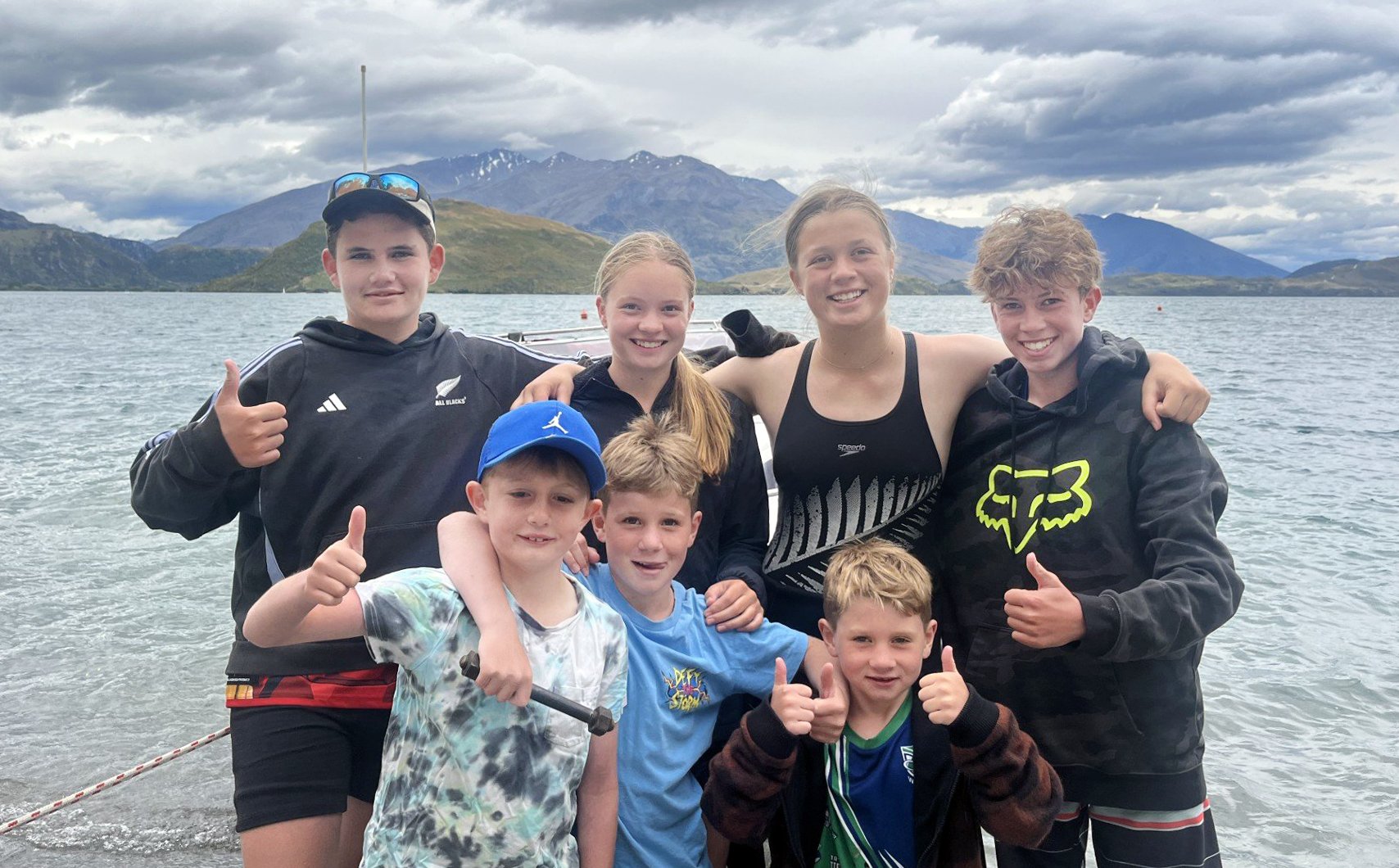 Family friends (back from left) Ollie McCone, 12, Georgia Chilton, 16, Annie Chilton and Harry...