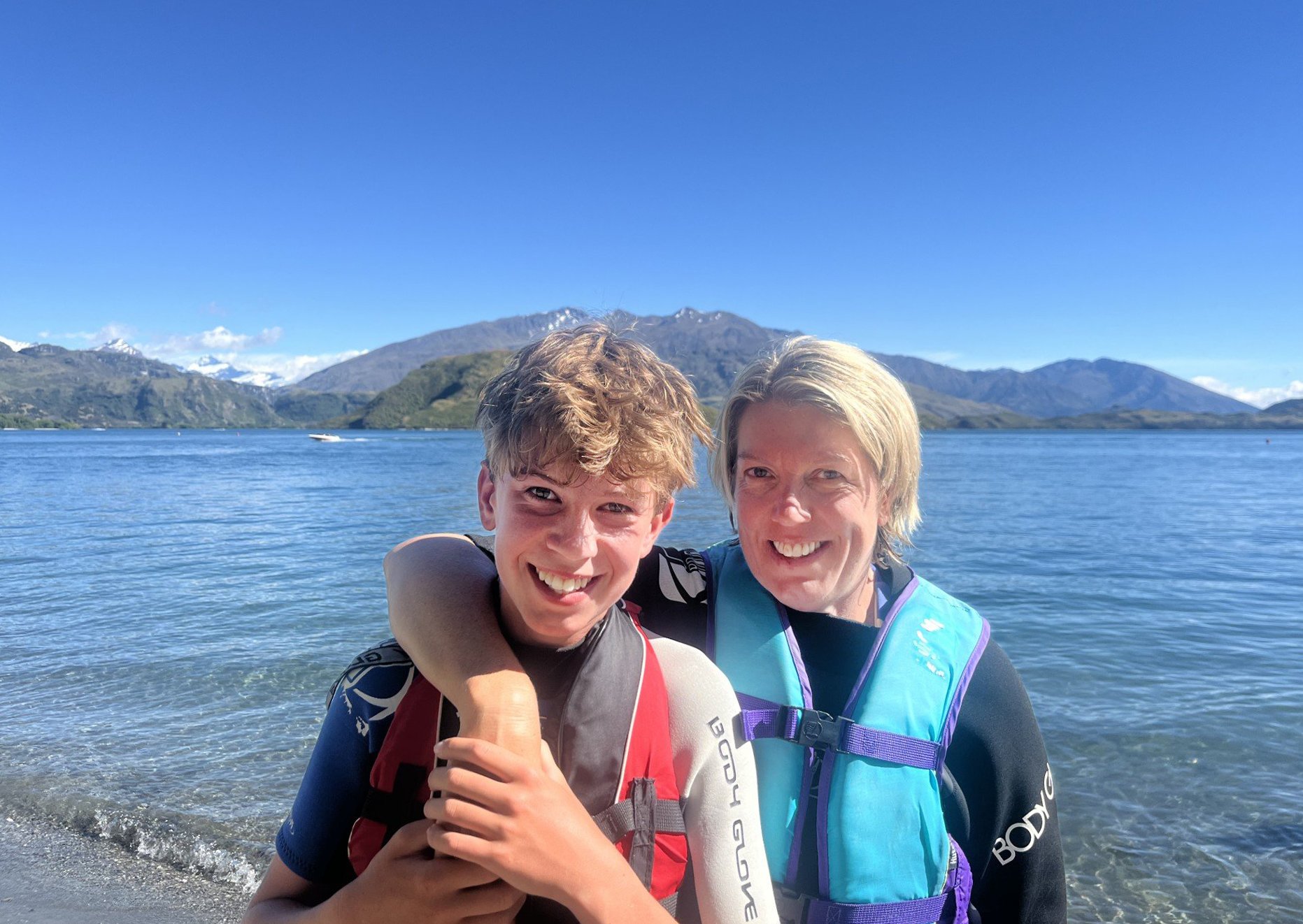 Harry, 13, and Melanie Foote start off their lake day in the sun.