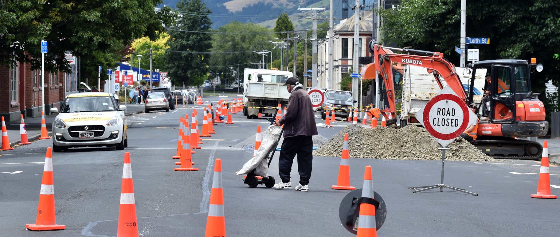 The start of the development of Albany St on Tuesday. Photos: Peter McIntosh