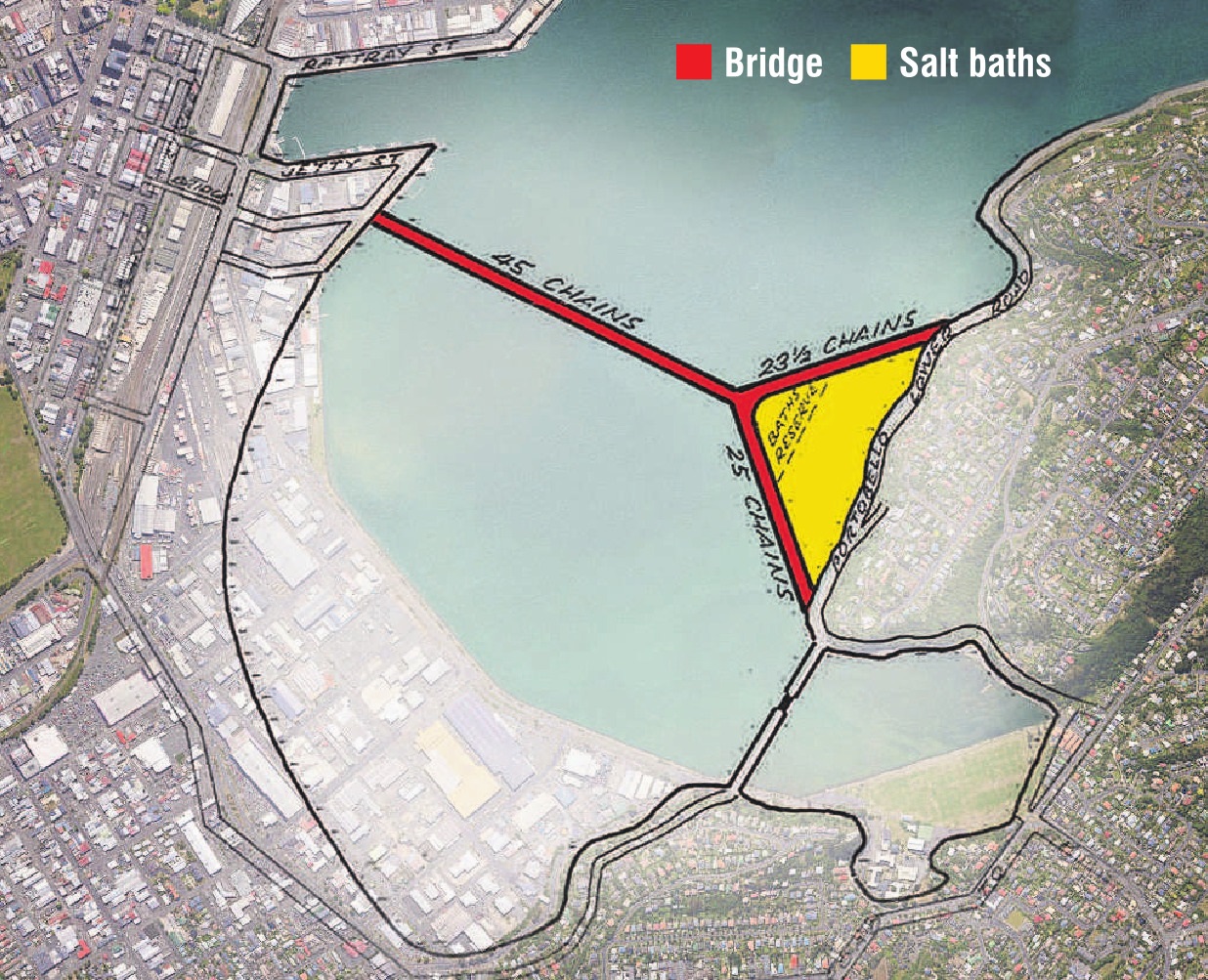 A plan for a harbour bridge included a saltwater baths.