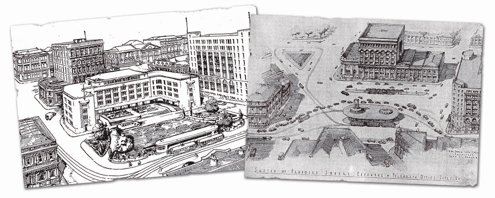 Left: a 1940s plan for the area now known as the Exchange included a multi-storey building to...