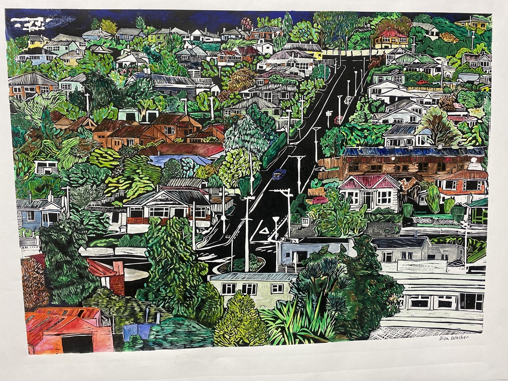 Disa Walker’s coloured wood print of Green Island. Photo: Disa Walker