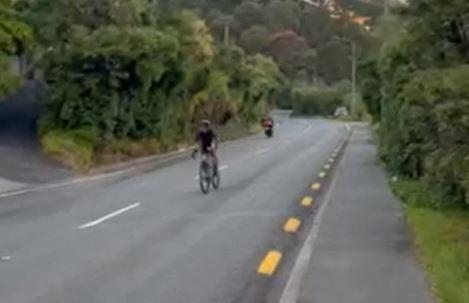 A still from Irvine’s footage of motorcyclists and cyclists. Photo: Supplied