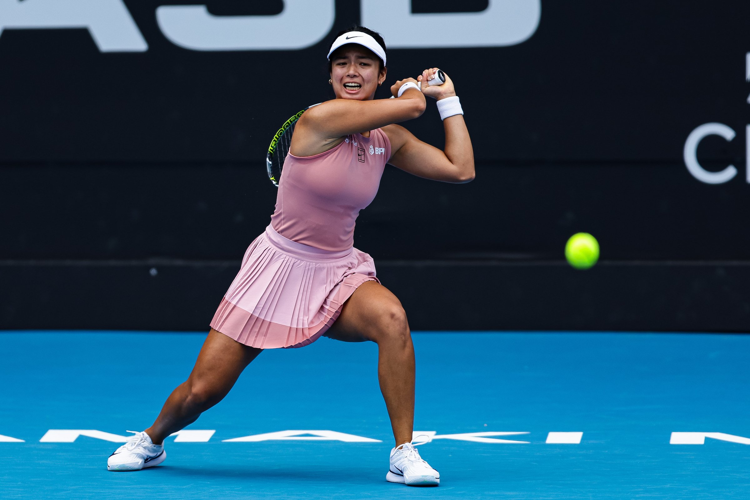 Alexandra Eala in action in her 6-0, 6-2 win over Croatian Petra Marcinko during their round-of...