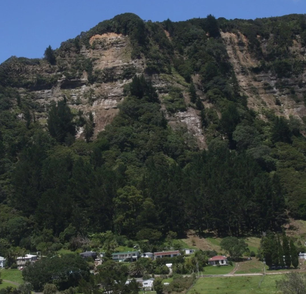 A hillside threatening houses on the East Coast. Photo: Tairāwhiti Civil Defence/ supplied 