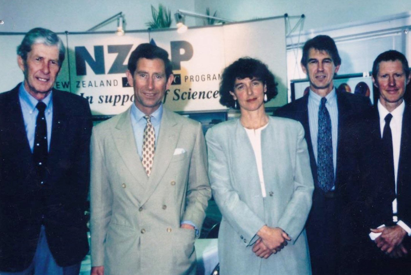 Gordon Keys (left), with Prince Charles in 1984, Gillian Wratt (chief executive, hosting NZ...