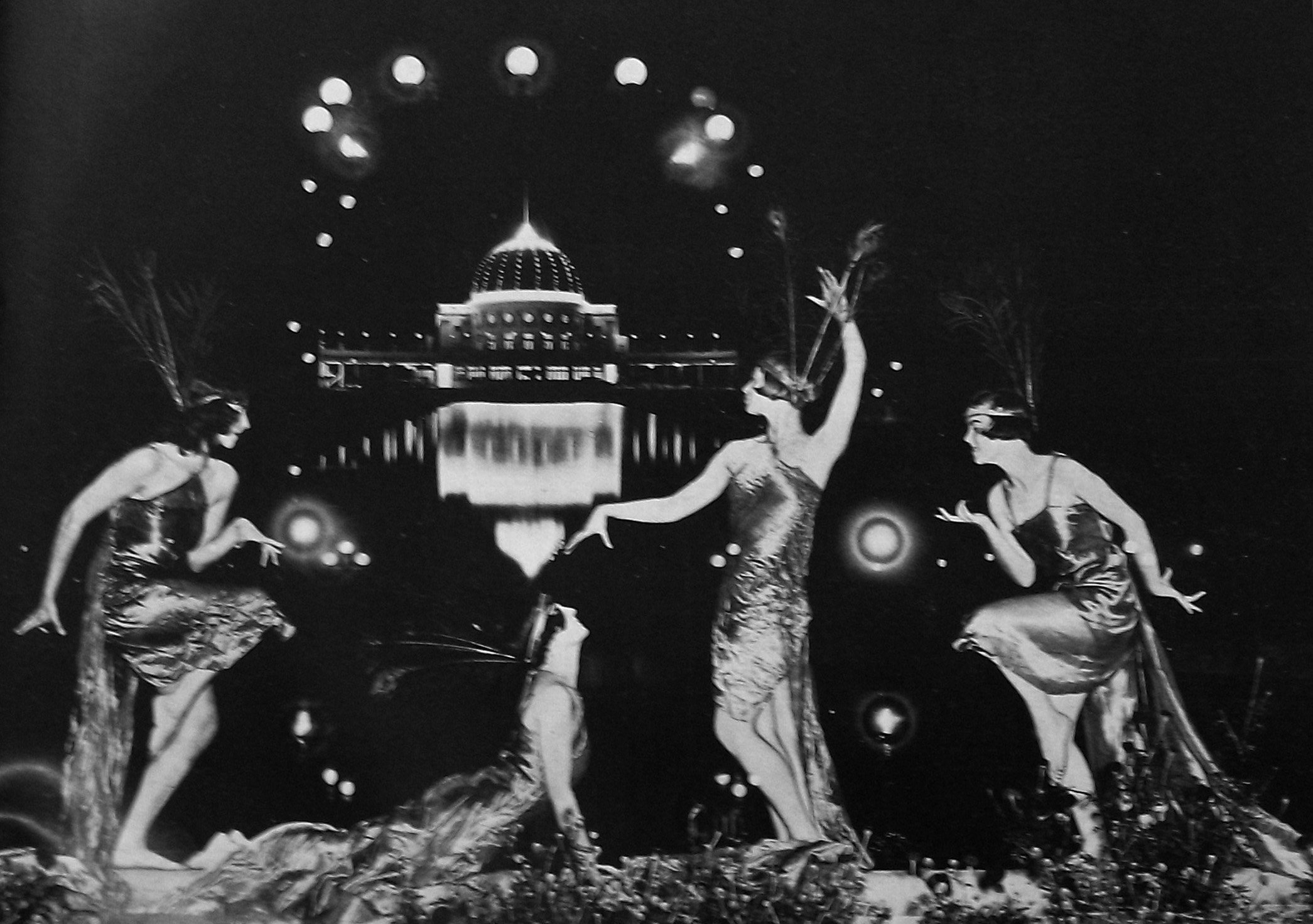 A group of the Caroline McKinley dancers in joyous abandon in the Grand Court of the Exhibition,...