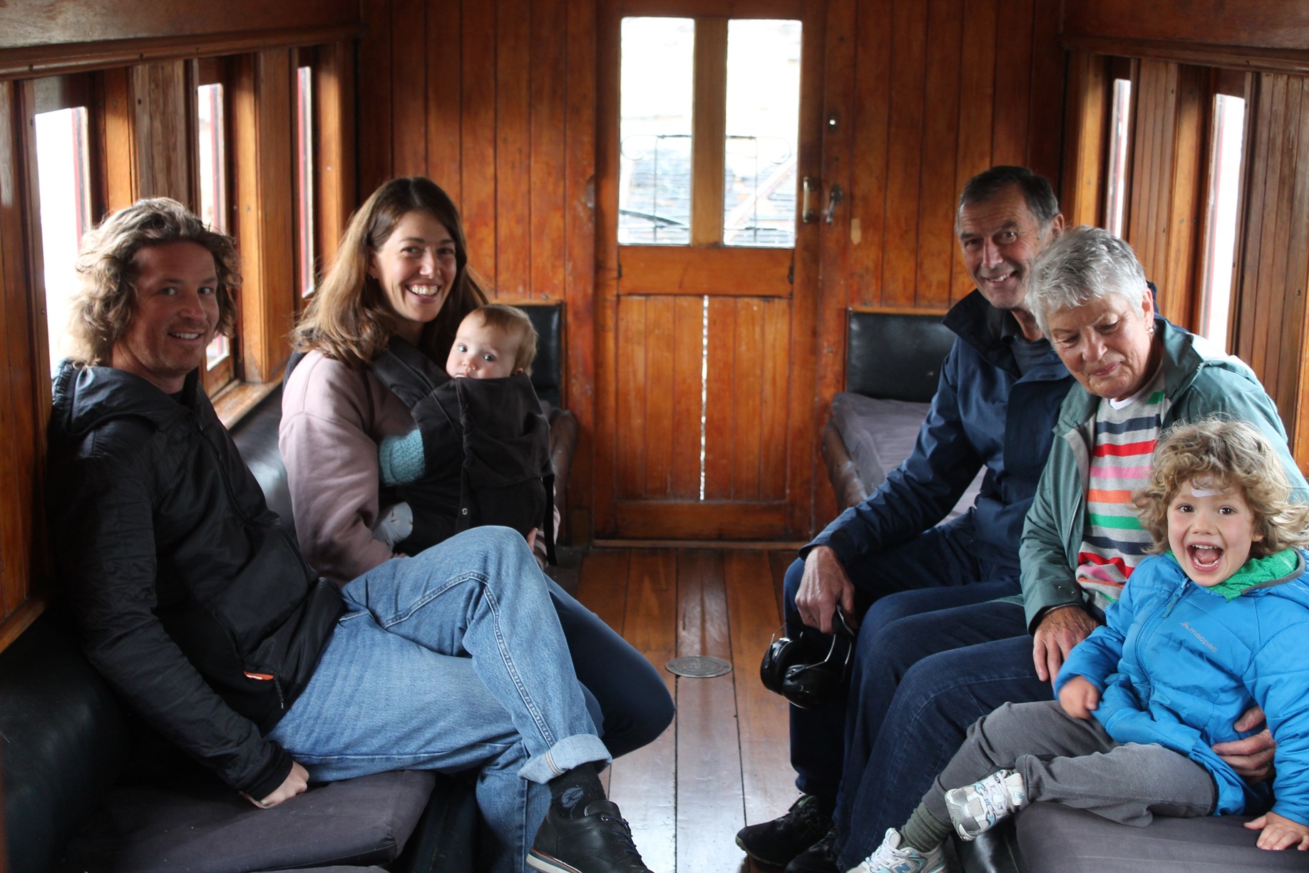 Enjoying a ride on the Waimea Plains Railway Trust’s Rogers K92 steam locomotive in Mandeville...