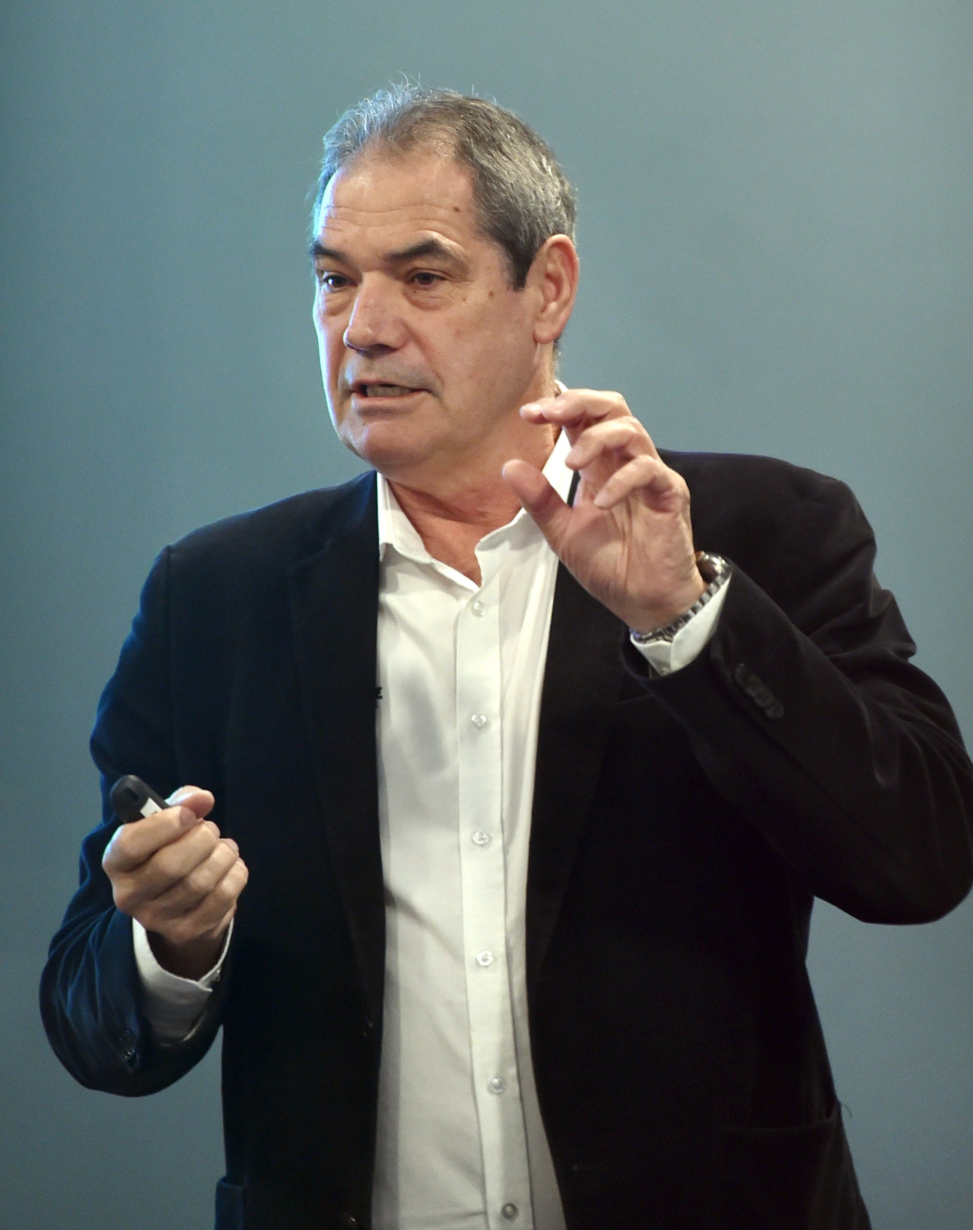 Outgoing Alliance Group chief executive Willie Wiese addresses a roadshow meeting in Mosgiel in...