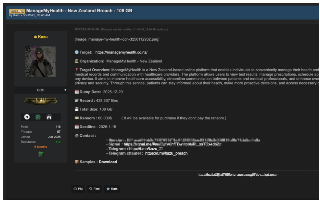 The hackers, calling themselves 'Kazu', posted the threat on Sunday morning. Photo: Supplied