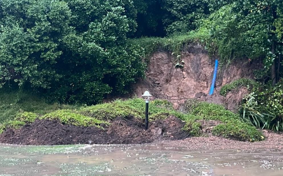 The woman captured this photo of a slip at the campsite at 6.15am on Thursday morning. Photo:...