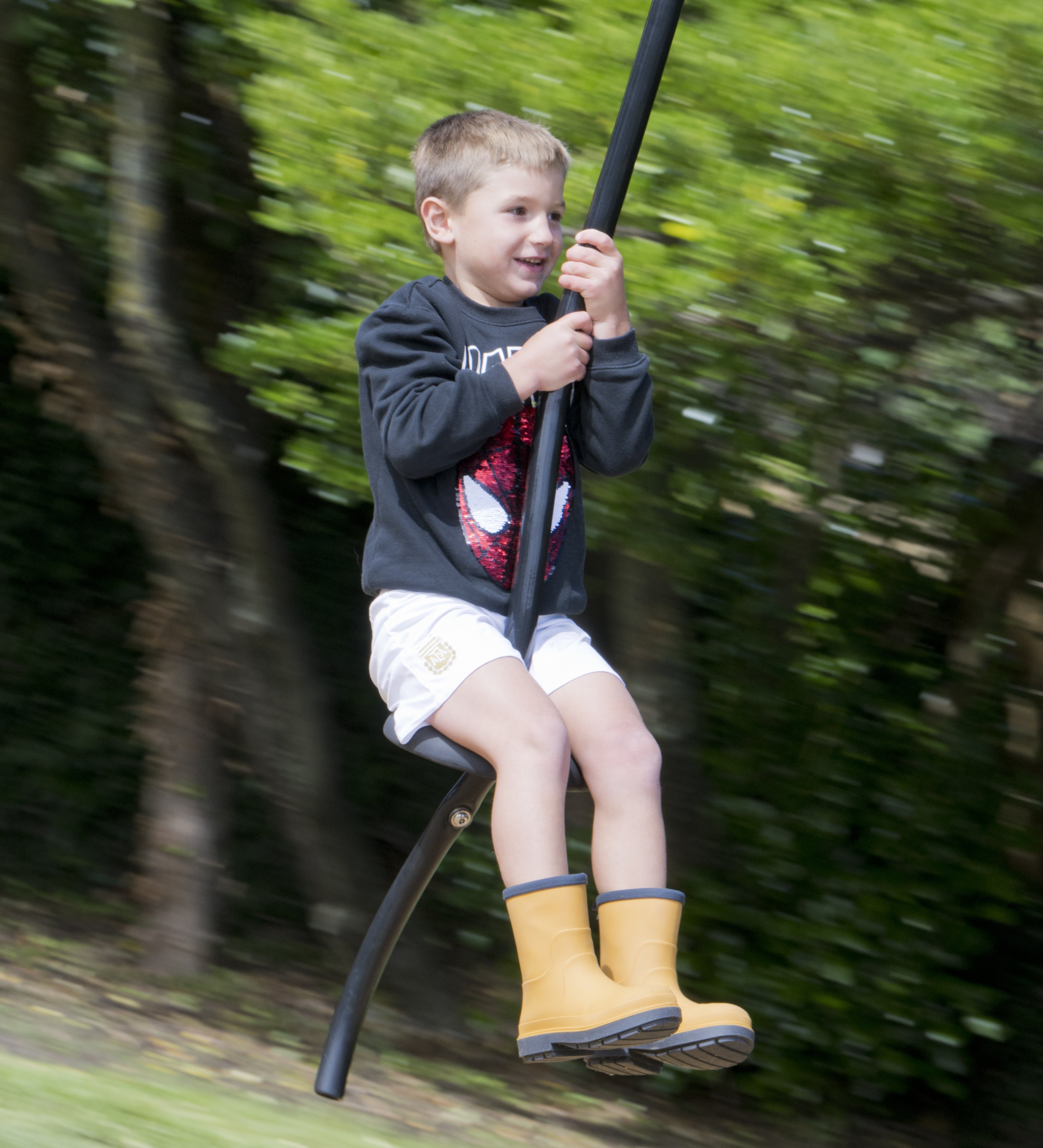 Vicente Lavanini, 5, whizzes down the flying fox at the newly refurbished Navy Park on Saturday....