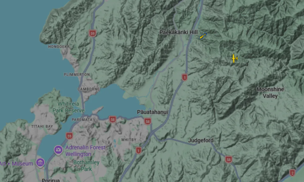 A map this morning showing a rescue helicopter searching the area. Photo: Flightradar24