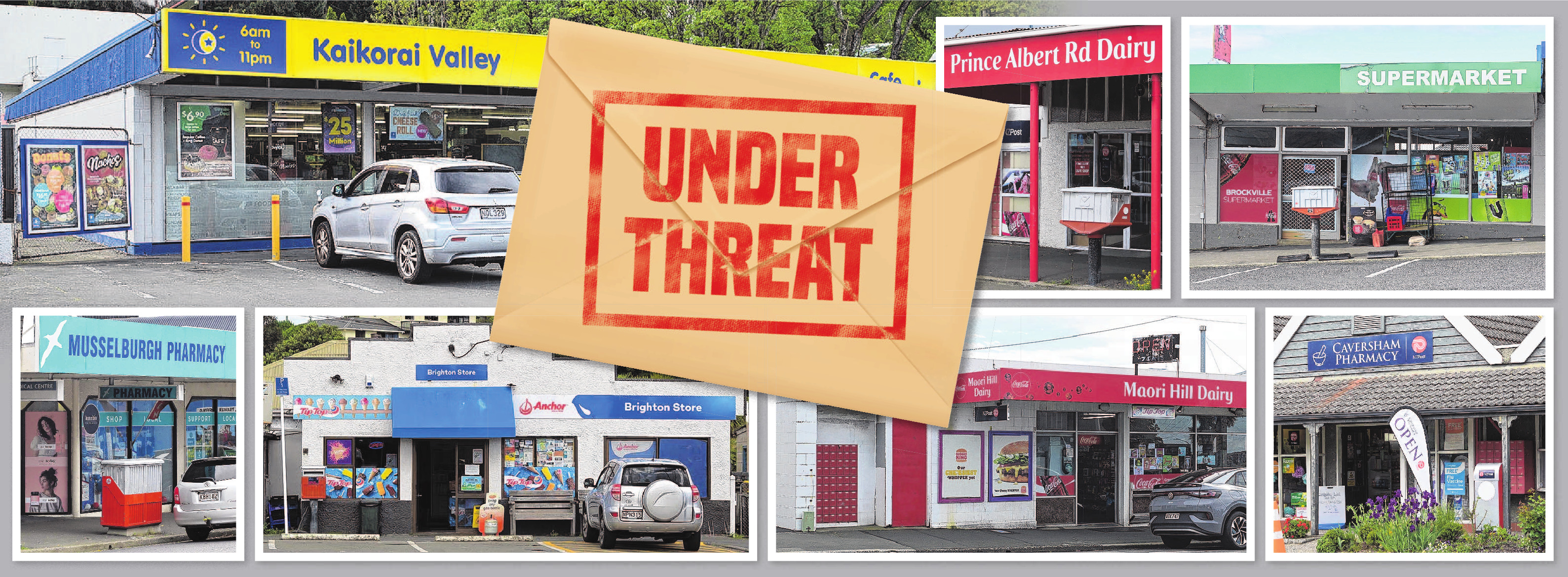 NZ Post has proposed closing seven post centres across Dunedin, in (clockwise from top left)...