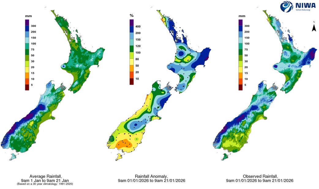 The middle map shows how rainfall this January has varied, compared to the long-term average....