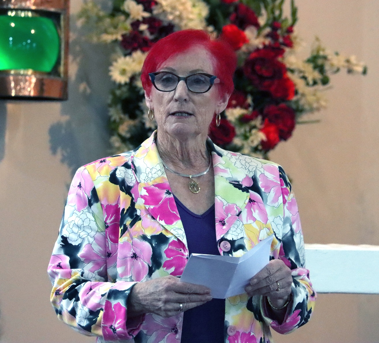 Sister Ann Gilroy, RSJ, speaks during the commemorative celebration at St Mary Star of the Sea...