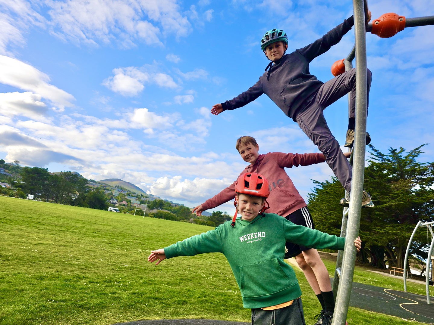 Hanging out for a pump track are (from top) Baily Jenkinson, 12, and brothers Malachi, 12, and...