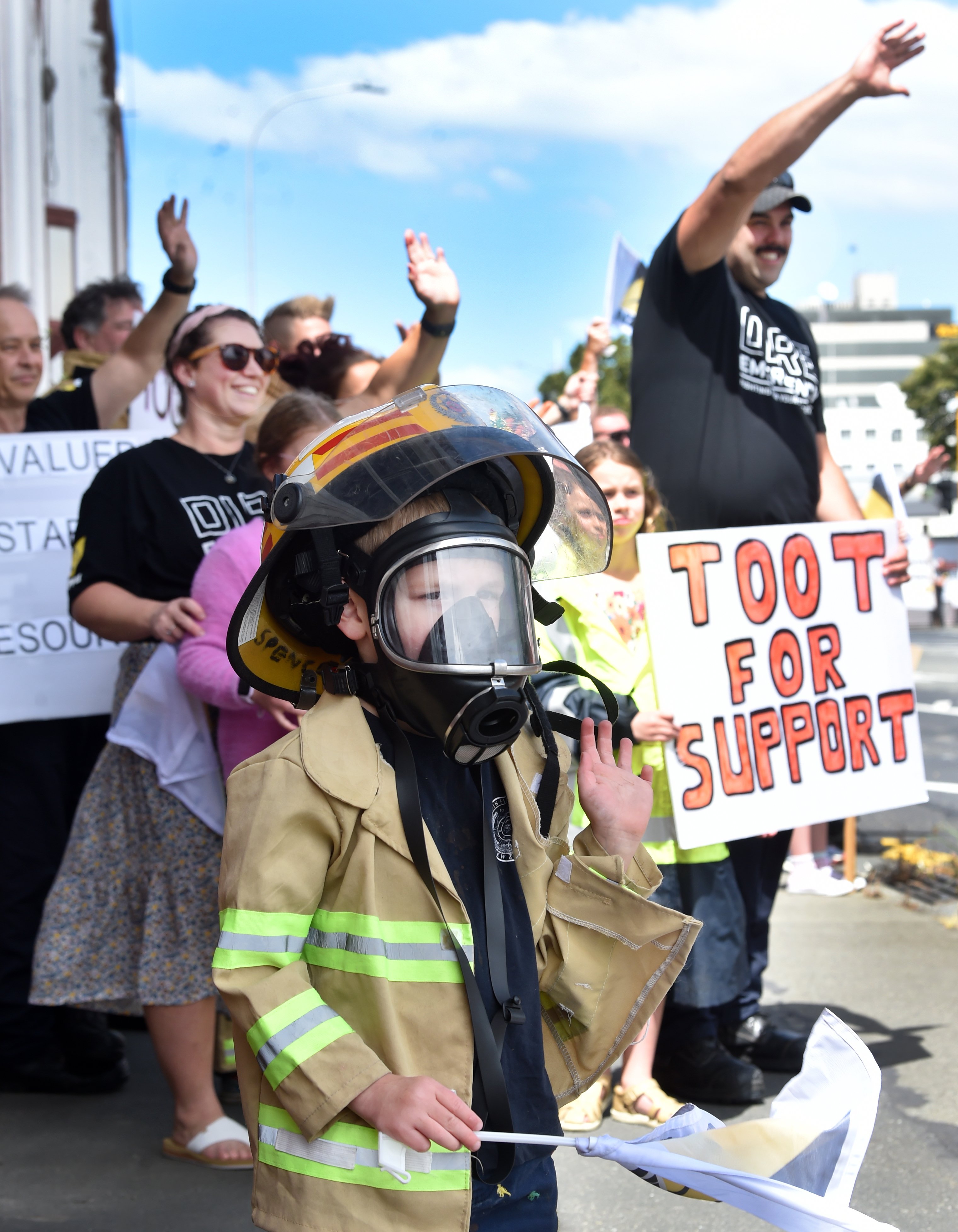 Danny Spence, 5, of Dunedin, supports his father at the New Zealand Professional Firefighters...