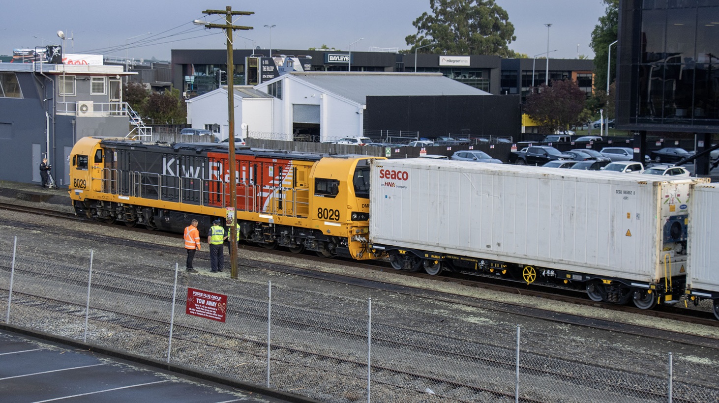 Police at the scene in Addington on Friday morning. Photo: Geoff Sloan