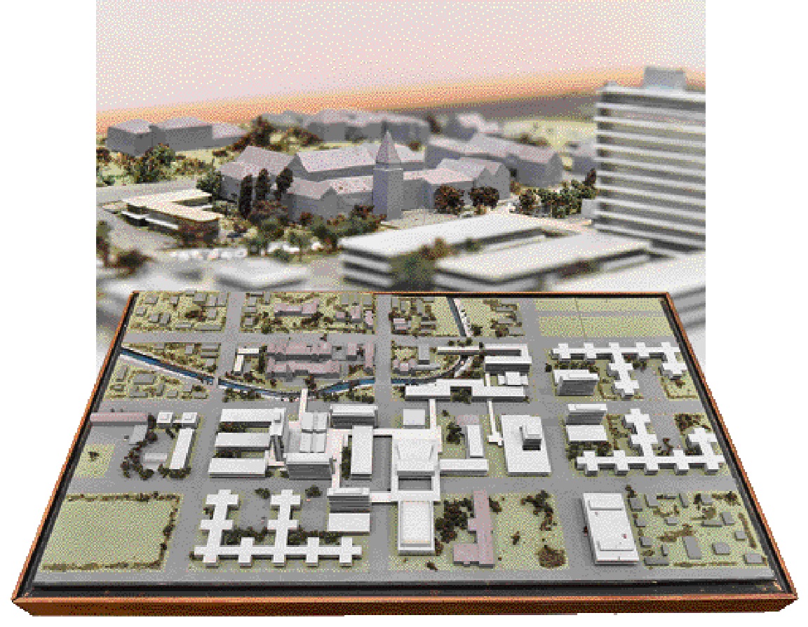 Aerial walkways feature in a 1960s model of how the University of Otago campus could be developed...