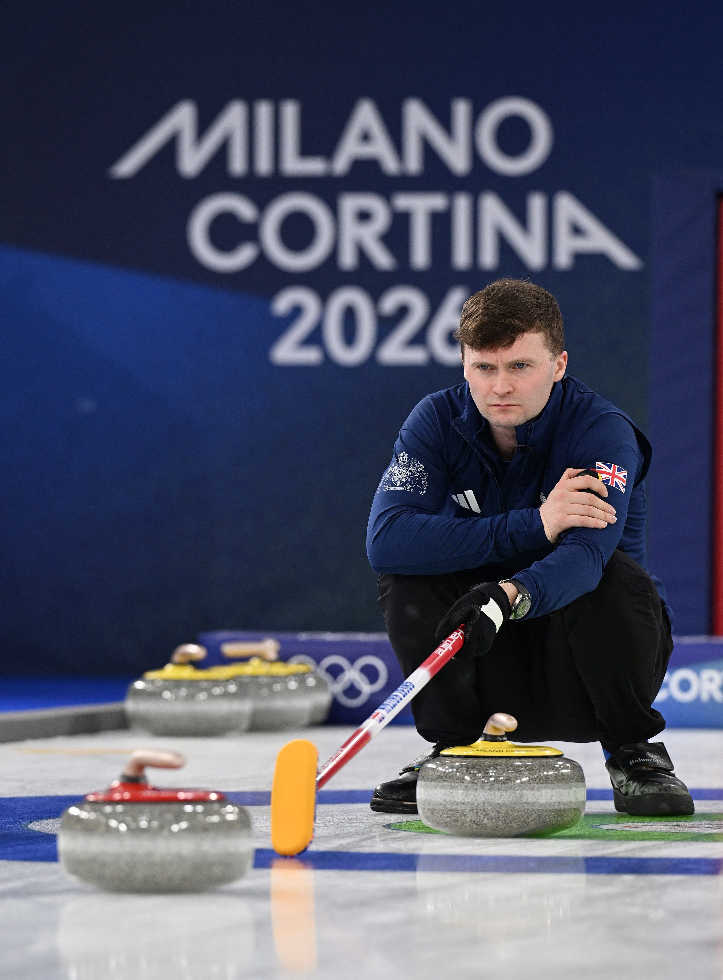An actual expert: Bruce Mouat, of Britain, gestures during Great Britain’s Winter Olympic curling...