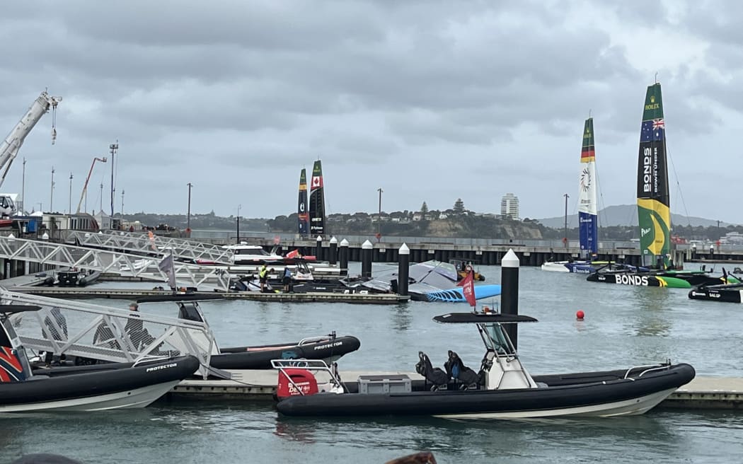 The Black Foils boat has made it to shore, but is not in good shape. Photo: RNZ