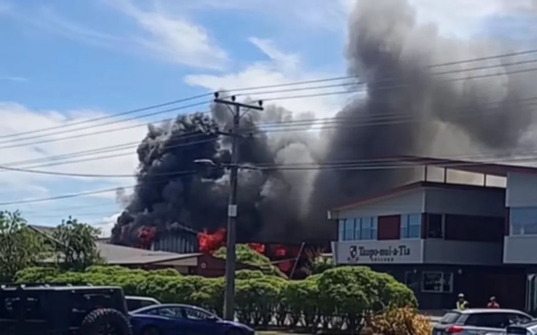 Flames were seen coming out of Taupo Nui-a-Tia College in Taupō, on Sunday afternoon. Photo:...